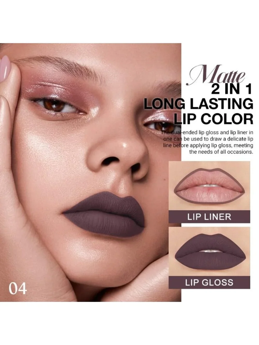 04#-Deep Brown 2-in-1 Waterproof Long Lasting Double-Ended Matte Liquid Lipstick